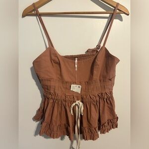 Free People Rust Camisole with Ruffle Hem
